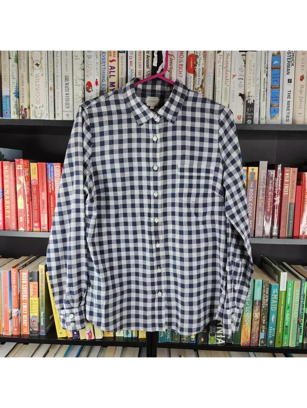 J. Crew Navy and White Plaid Button Down Shirt Medium